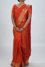 Vermillion Orange Mangalgiri Silk Saree image 5
