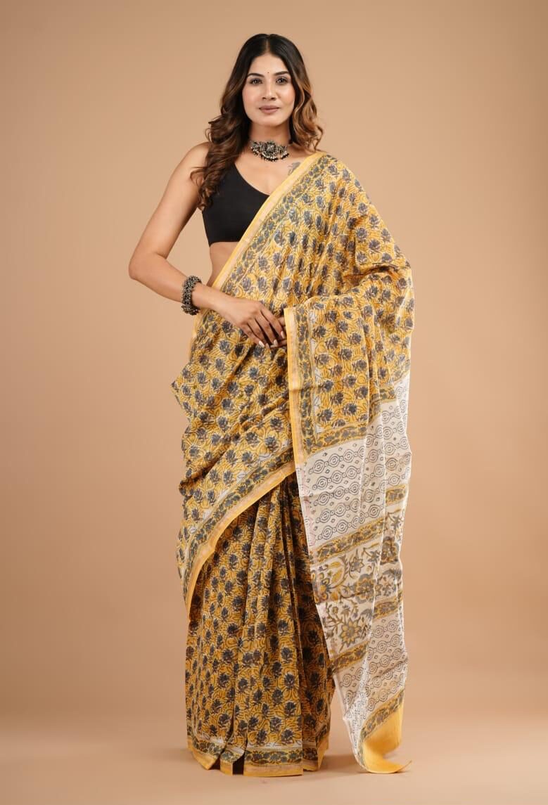 Handblock Chanderi Silk Cotton Sarees image 0