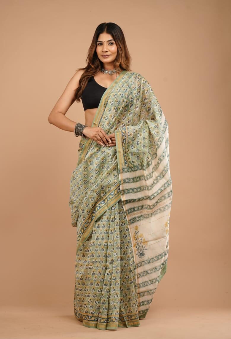 Handblock Chanderi Silk Cotton Sarees image 0