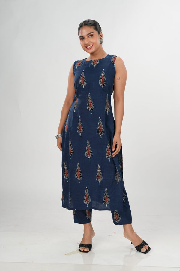 Blue Leaf Ajrakh Co-Ord Set image 0